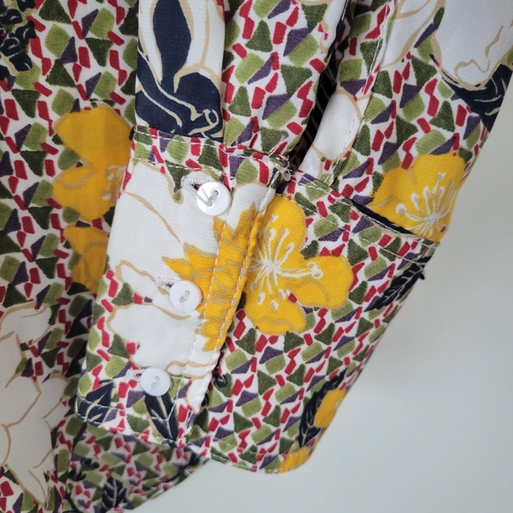 ZARA blouse green, burgundy w/ yellow floral print - Picture 5 of 6